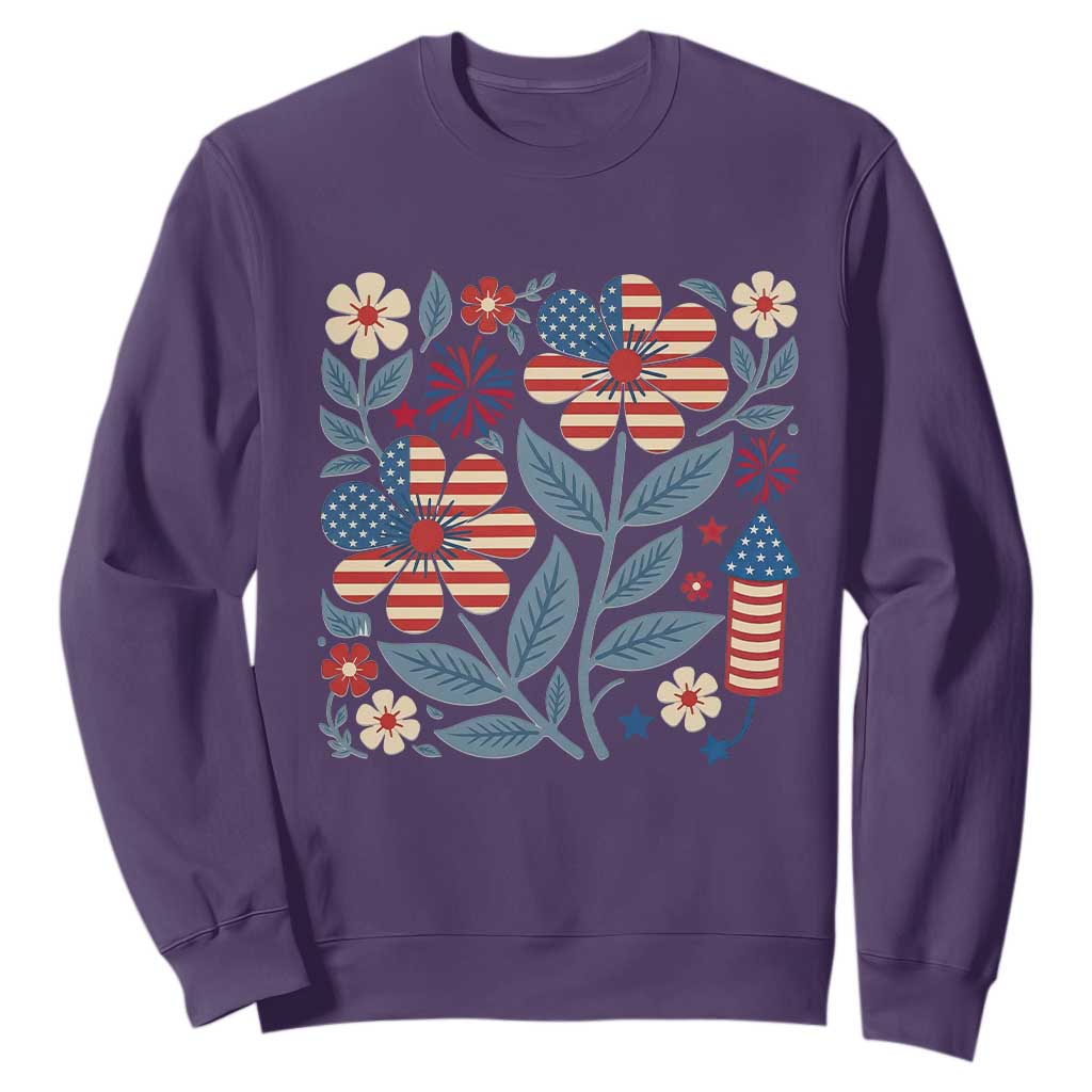 Boho Patriotic Daisy American Flag Floral Sweatshirt TS12 Purple Print Your Wear