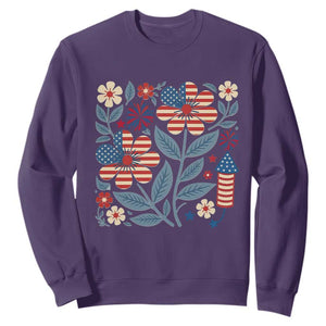 Boho Patriotic Daisy American Flag Floral Sweatshirt TS12 Purple Print Your Wear