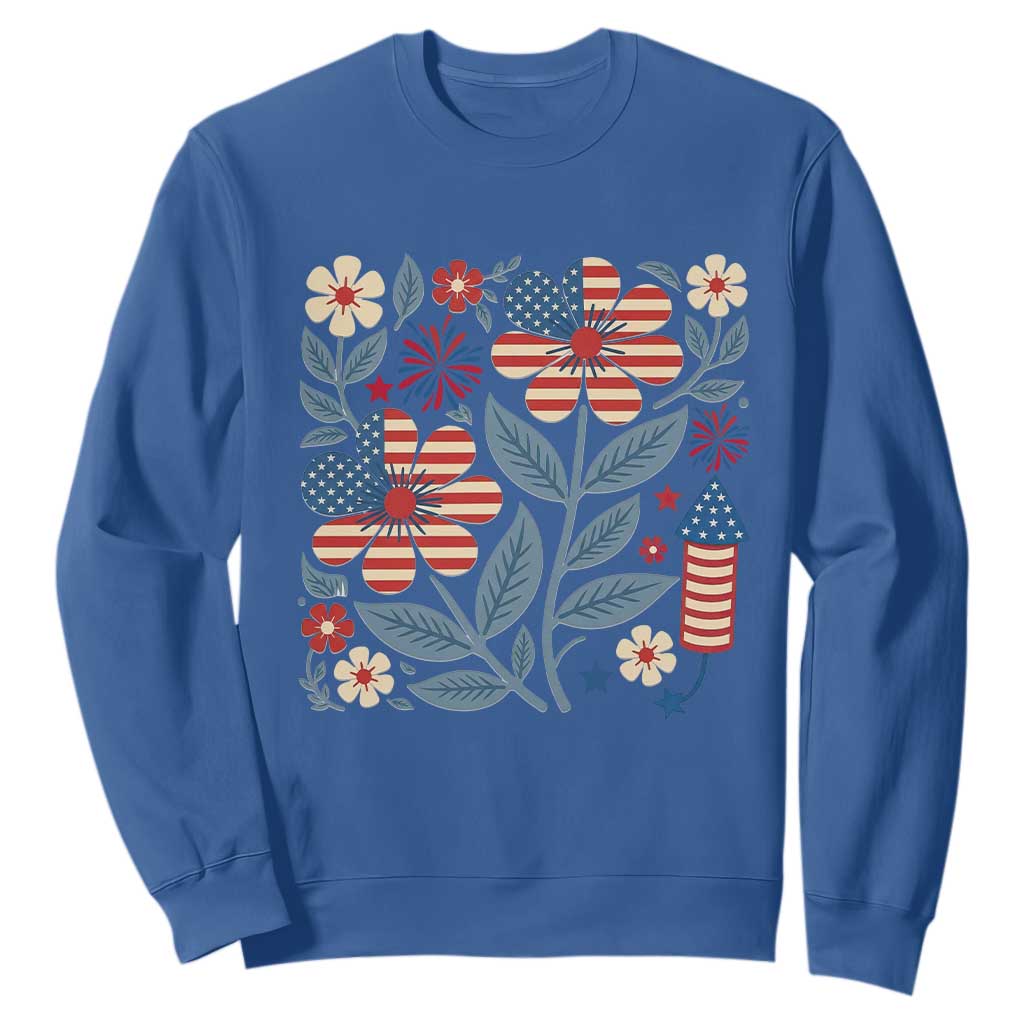 Boho Patriotic Daisy American Flag Floral Sweatshirt TS12 Royal Blue Print Your Wear