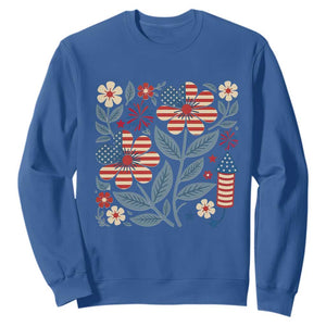 Boho Patriotic Daisy American Flag Floral Sweatshirt TS12 Royal Blue Print Your Wear