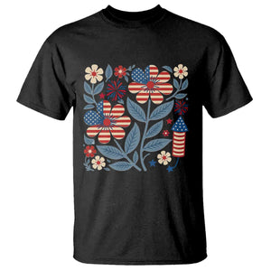 Boho Patriotic Daisy American Flag Floral T Shirt TS12 Black Print Your Wear