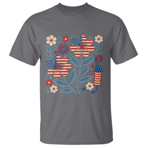 Boho Patriotic Daisy American Flag Floral T Shirt TS12 Charcoal Print Your Wear