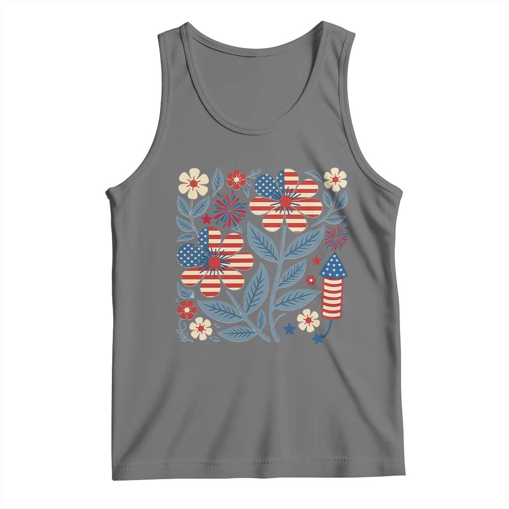 Boho Patriotic Daisy American Flag Floral Tank Top TS12 Black Heather Print Your Wear