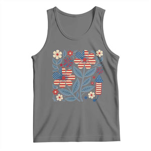 Boho Patriotic Daisy American Flag Floral Tank Top TS12 Black Heather Print Your Wear
