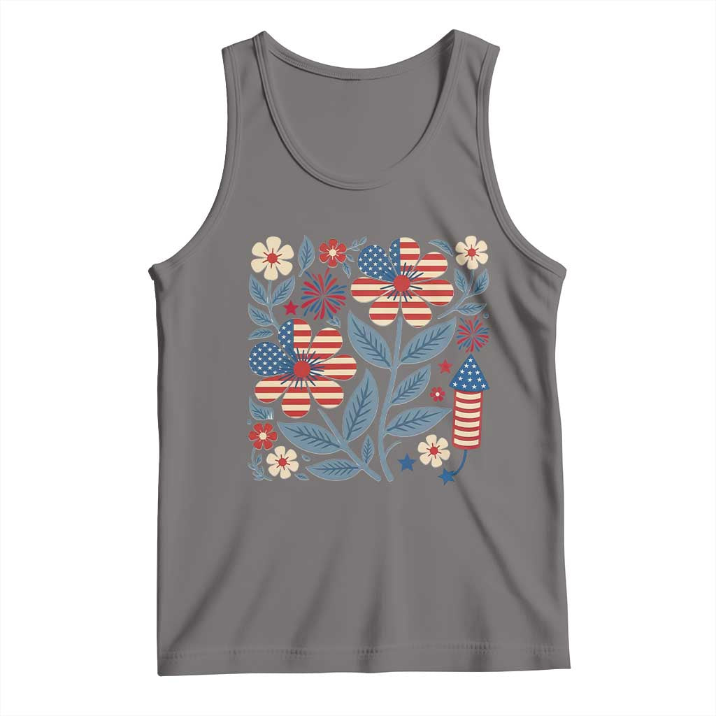 Boho Patriotic Daisy American Flag Floral Tank Top TS12 Deep Heather Print Your Wear