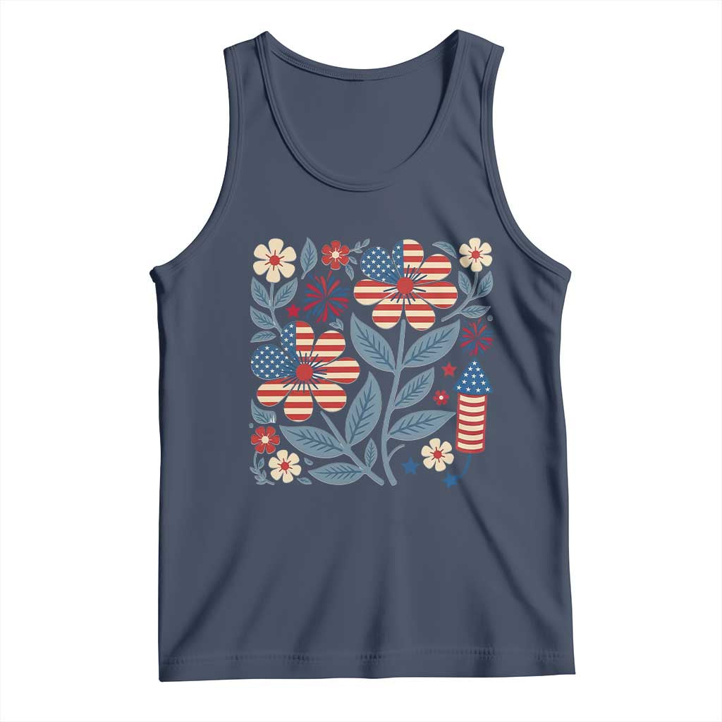 Boho Patriotic Daisy American Flag Floral Tank Top TS12 Navy Print Your Wear