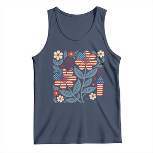 Boho Patriotic Daisy American Flag Floral Tank Top TS12 Navy Print Your Wear