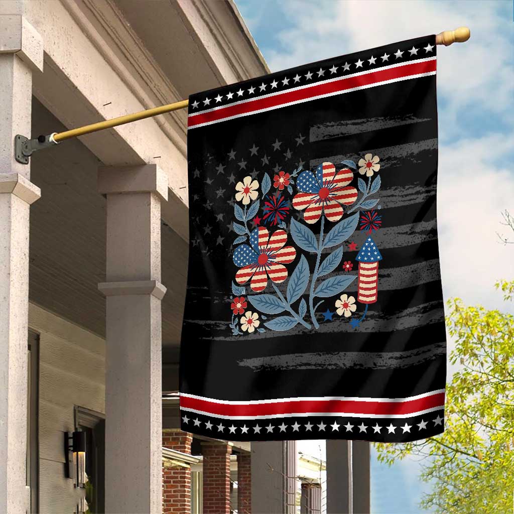 Boho Patriotic Daisy American Flag Floral Garden Flag TS12 Distressed Black Red Print Your Wear