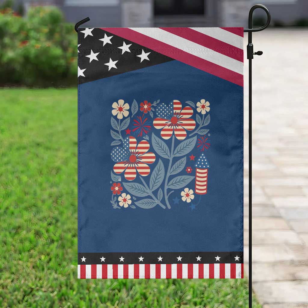 Boho Patriotic Daisy American Flag Floral Garden Flag TS12 Classic Blue Black Print Your Wear