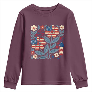 Boho Patriotic Daisy American Flag Floral Youth Sweatshirt TS12 Maroon Print Your Wear