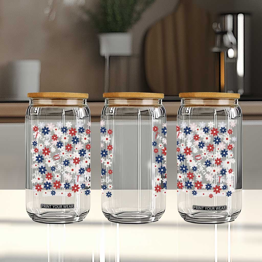 Freedom Democracy Truth Glass Can Patriotic Floral TS12 Print Your Wear
