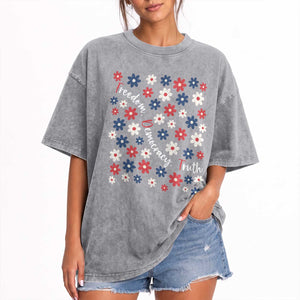 Freedom Democracy Truth Washed Cotton T-Shirt Patriotic Floral