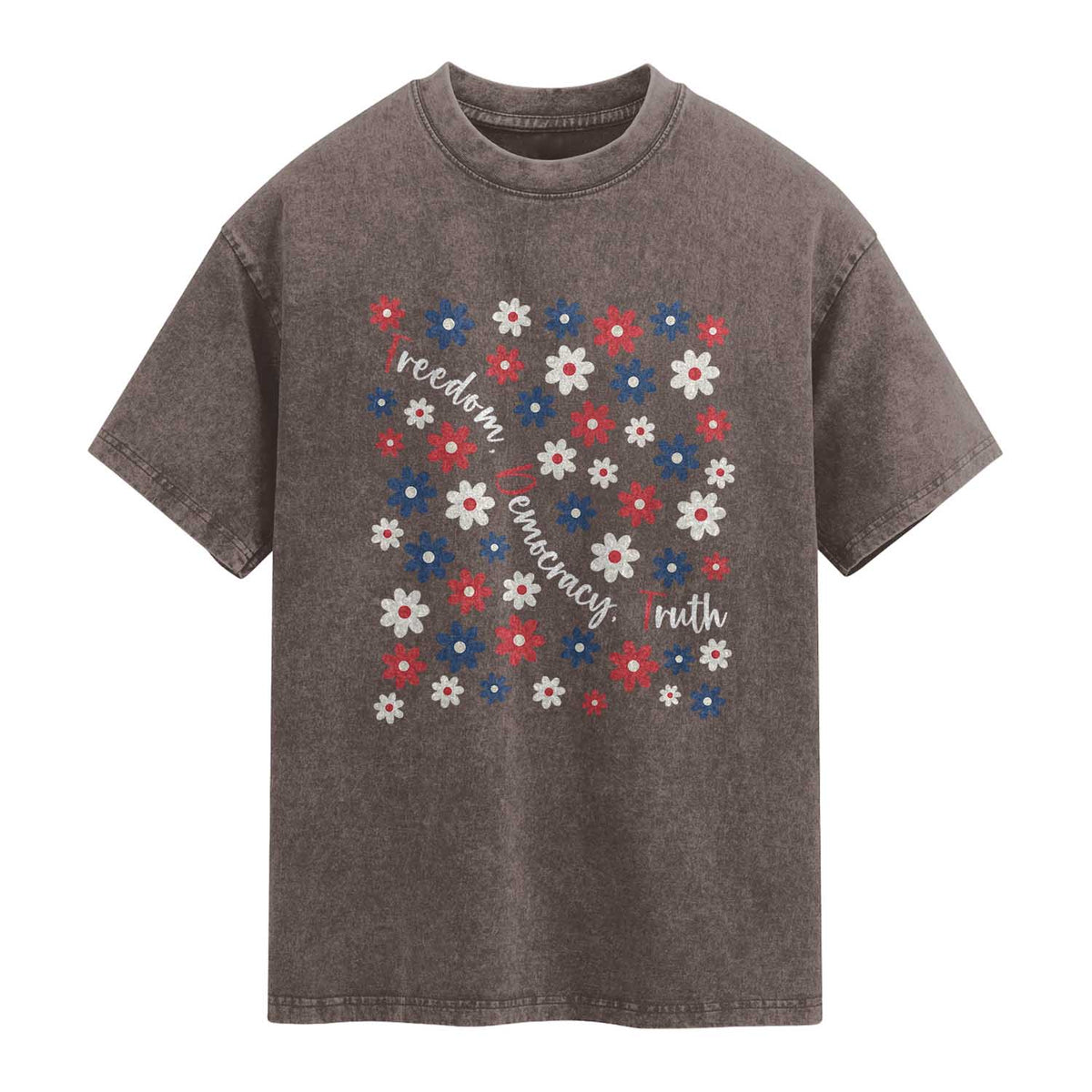 Freedom Democracy Truth Washed Cotton T-Shirt Patriotic Floral