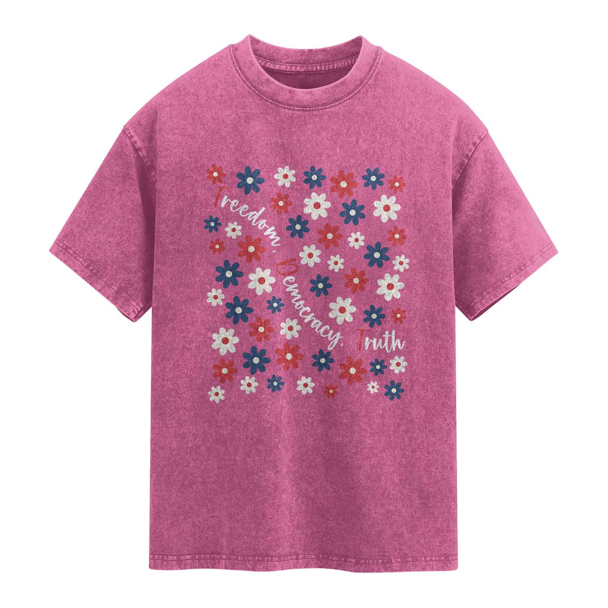Freedom Democracy Truth Washed Cotton T-Shirt Patriotic Floral