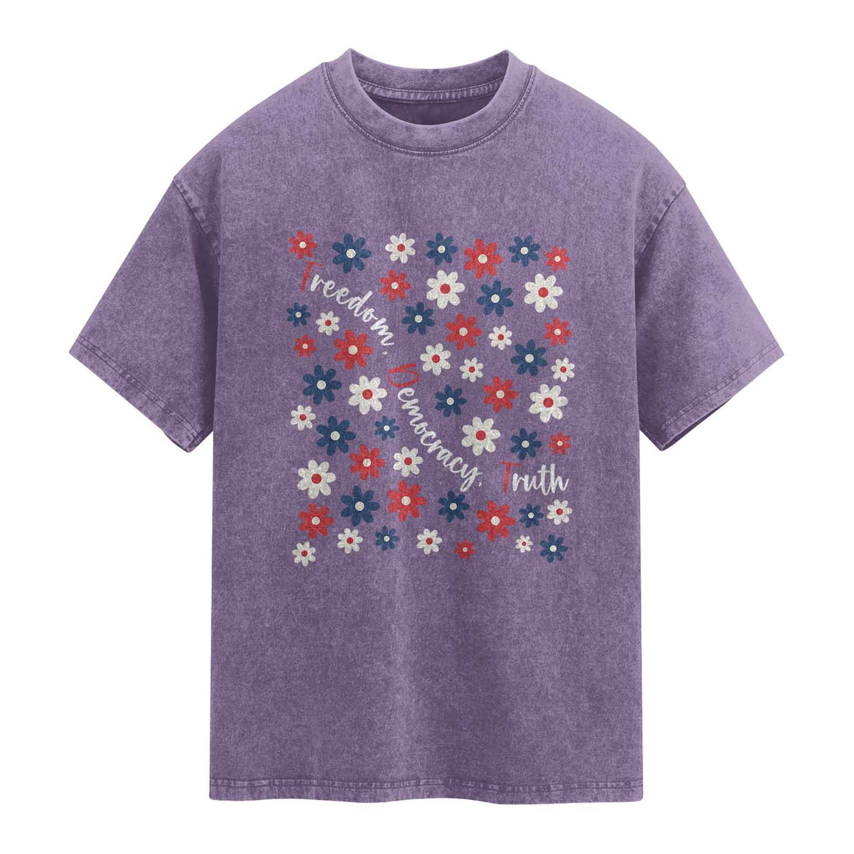 Freedom Democracy Truth Washed Cotton T-Shirt Patriotic Floral