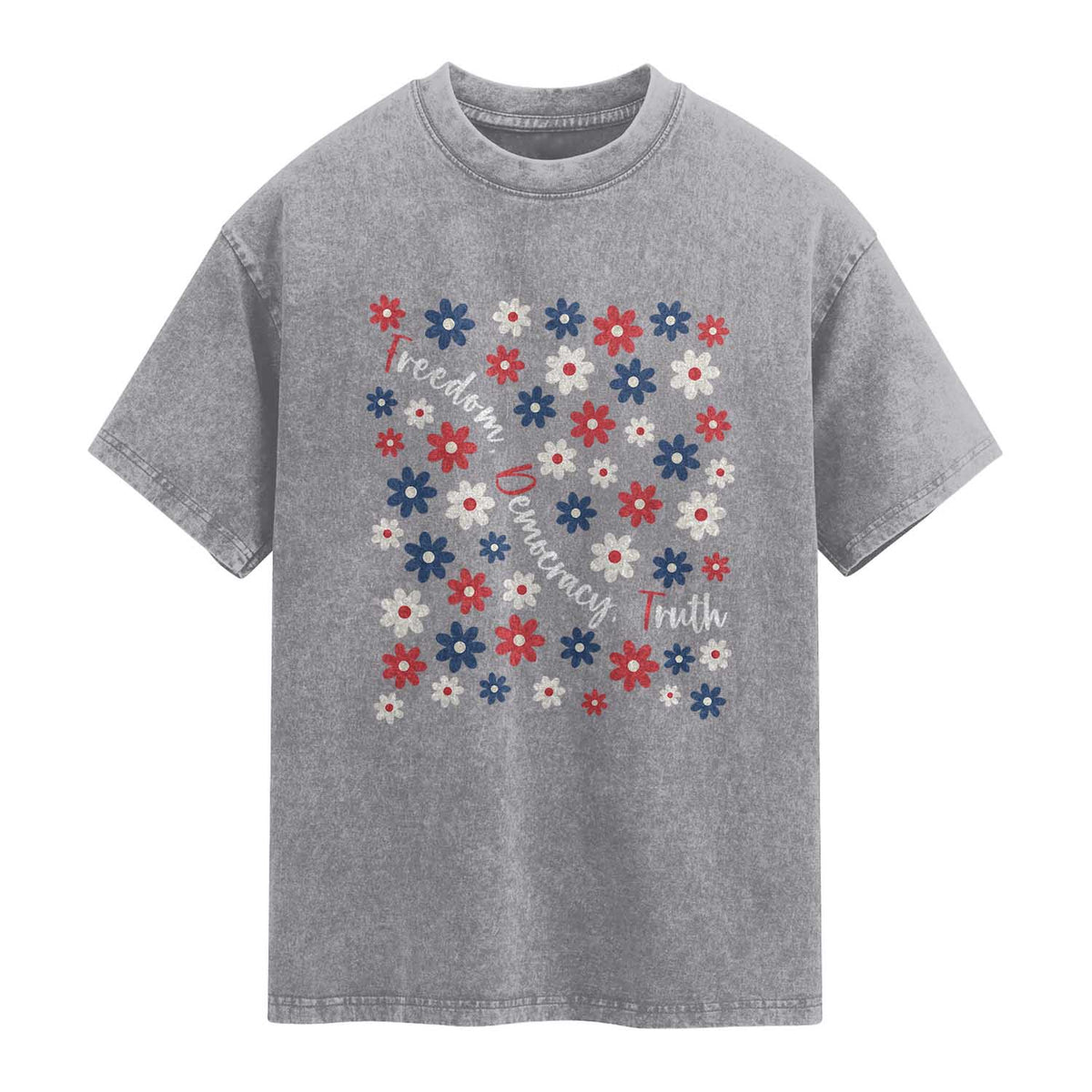 Freedom Democracy Truth Washed Cotton T-Shirt Patriotic Floral