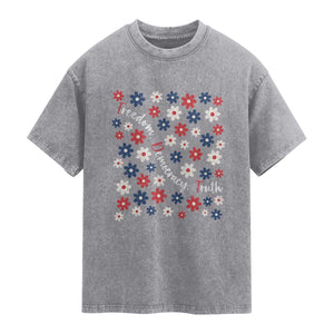 Freedom Democracy Truth Washed Cotton T-Shirt Patriotic Floral