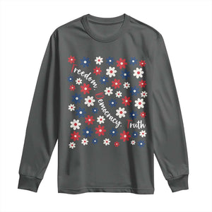 Freedom Democracy Truth Long Sleeve Shirt Patriotic Floral TS12 Dark Heather Print Your Wear