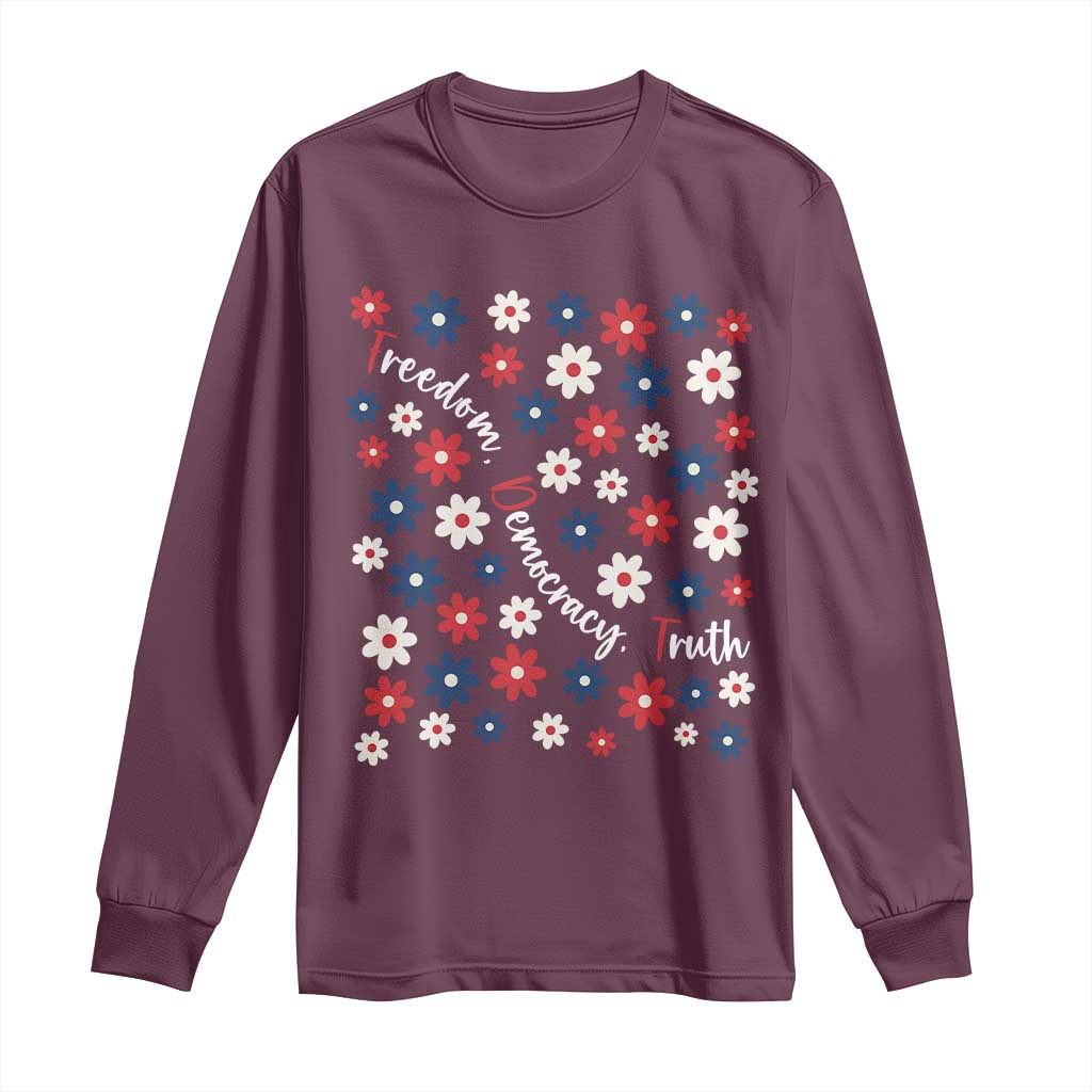 Freedom Democracy Truth Long Sleeve Shirt Patriotic Floral TS12 Maroon Print Your Wear
