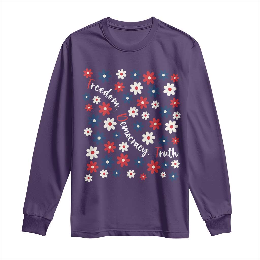 Freedom Democracy Truth Long Sleeve Shirt Patriotic Floral TS12 Purple Print Your Wear