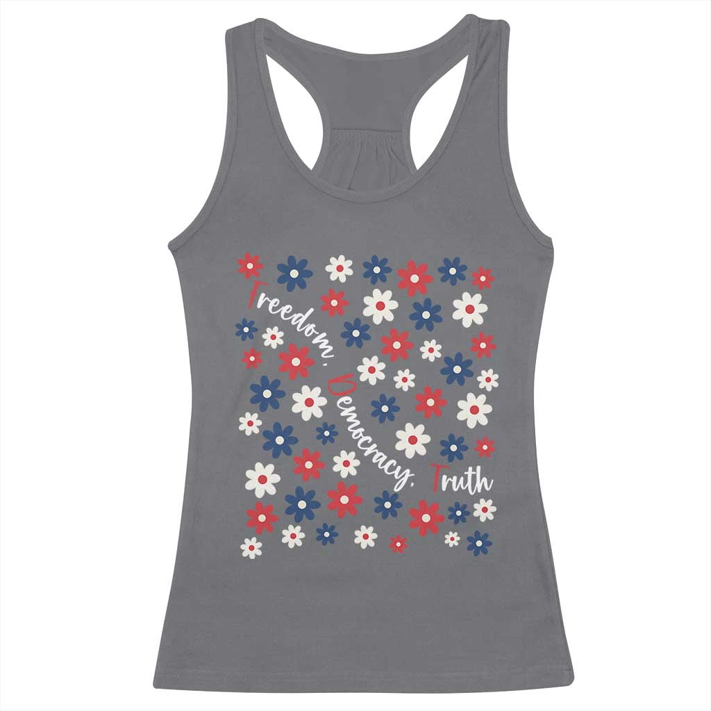 Freedom Democracy Truth Racerback Tank Top Patriotic Floral TS12 Charcoal Print Your Wear