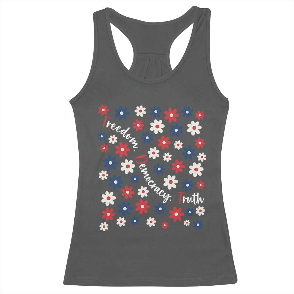 Freedom Democracy Truth Racerback Tank Top Patriotic Floral TS12 Dark Heather Print Your Wear