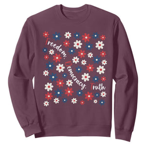 Freedom Democracy Truth Sweatshirt Patriotic Floral TS12 Maroon Print Your Wear