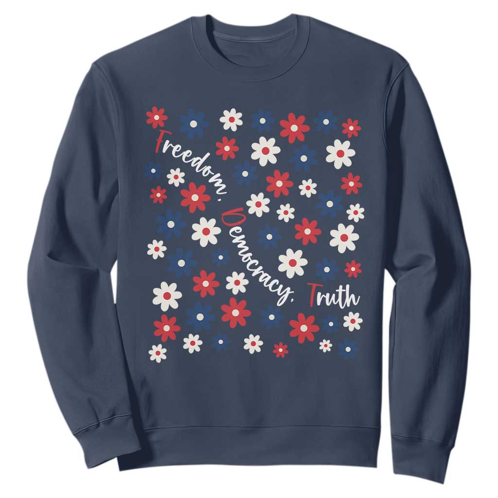 Freedom Democracy Truth Sweatshirt Patriotic Floral TS12 Navy Print Your Wear