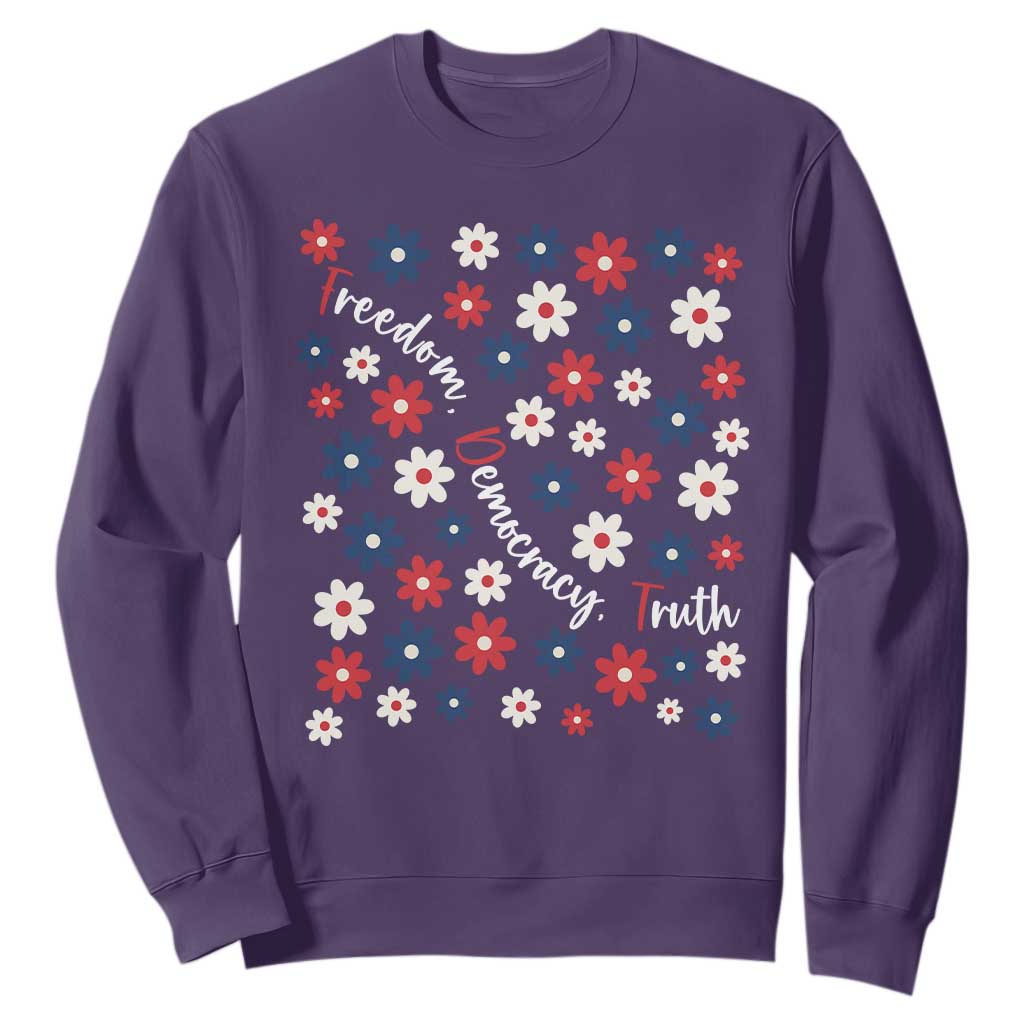 Freedom Democracy Truth Sweatshirt Patriotic Floral TS12 Purple Print Your Wear
