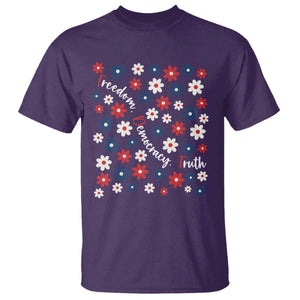 Freedom Democracy Truth T Shirt Patriotic Floral TS12 Purple Print Your Wear