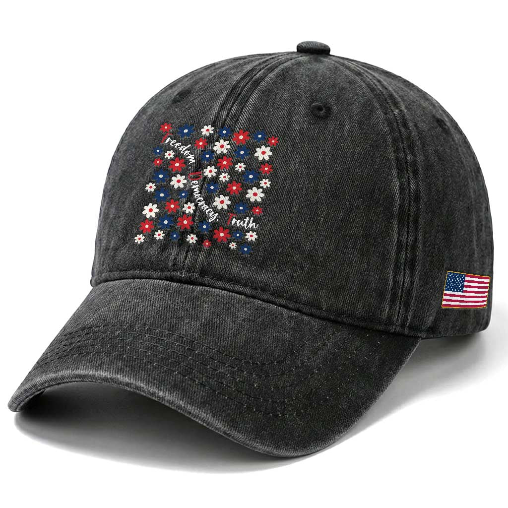 Freedom Democracy Truth Washed Cotton Baseball Cap Patriotic Floral TS12 Print Your Wear