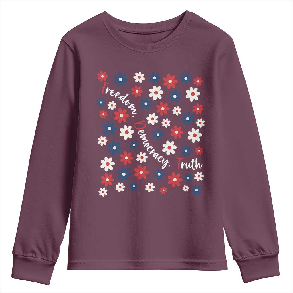 Freedom Democracy Truth Youth Sweatshirt Patriotic Floral TS12 Maroon Print Your Wear