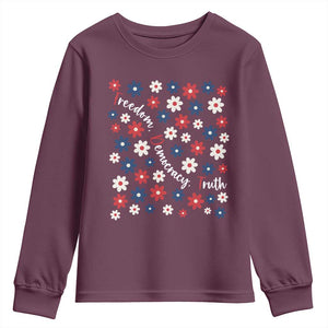 Freedom Democracy Truth Youth Sweatshirt Patriotic Floral TS12 Maroon Print Your Wear