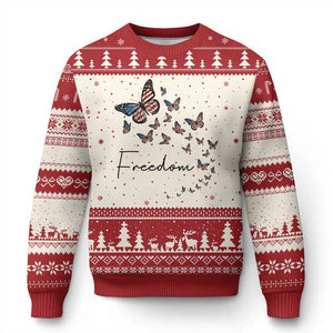 Butterfly Of Freedom American Pride Ugly Christmas Sweater TS12 Beige Red Print Your Wear