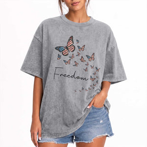 Butterfly Of Freedom American Pride Washed Cotton T-Shirt