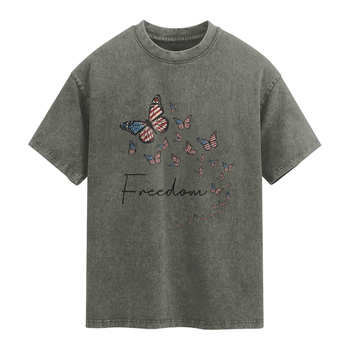 Butterfly Of Freedom American Pride Washed Cotton T-Shirt