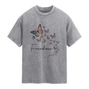 Butterfly Of Freedom American Pride Washed Cotton T-Shirt