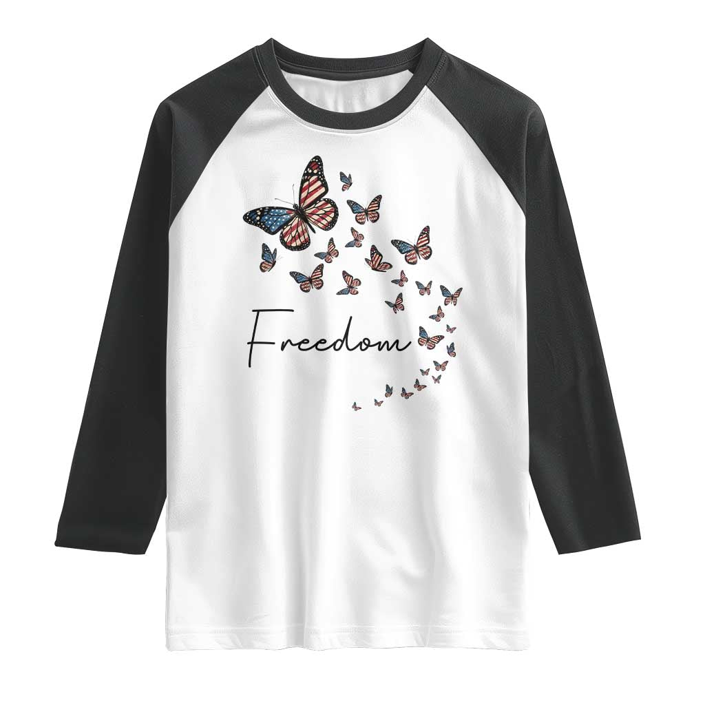 Butterfly Of Freedom American Pride Raglan Shirt TS12 White Black Print Your Wear