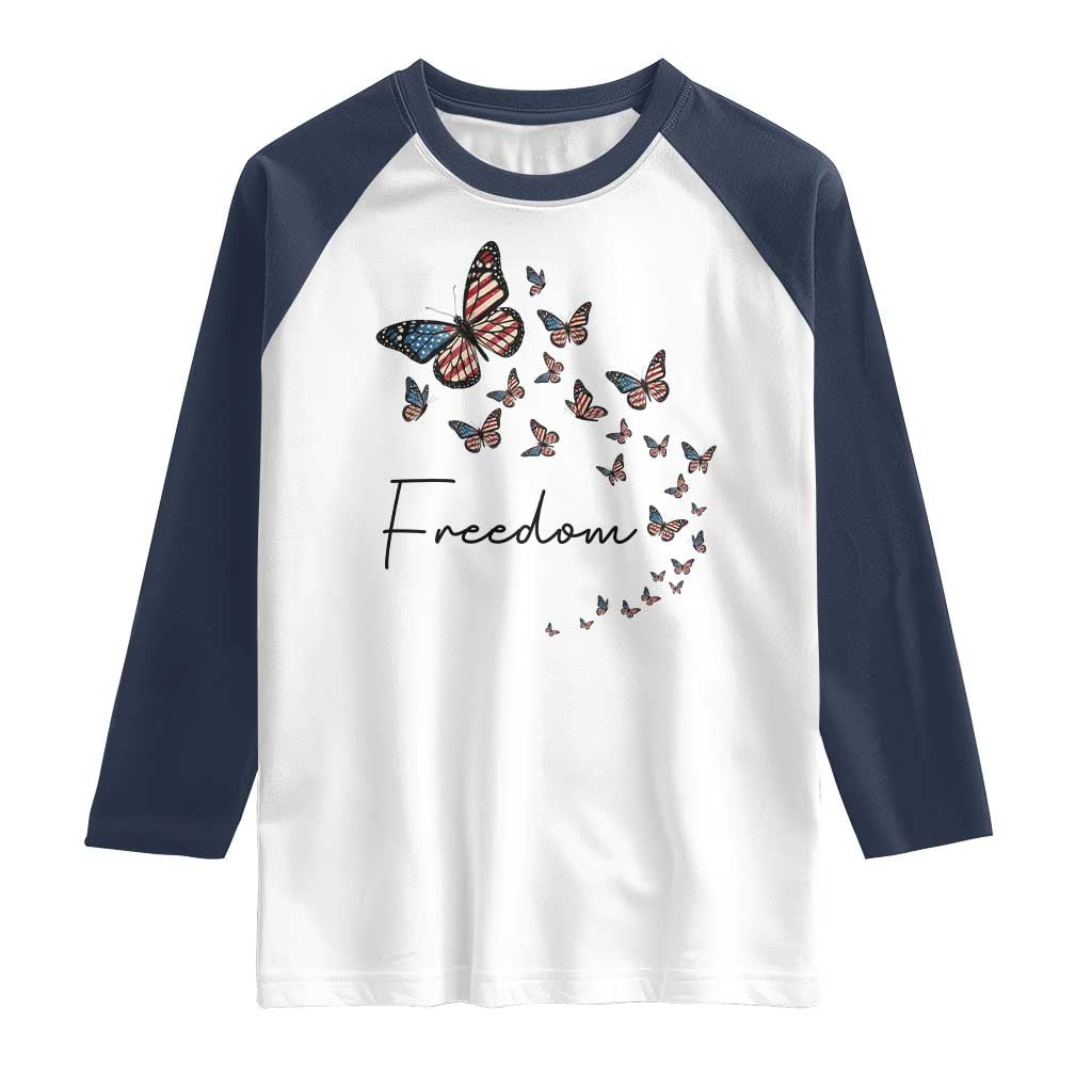 Butterfly Of Freedom American Pride Raglan Shirt TS12 White Navy Print Your Wear
