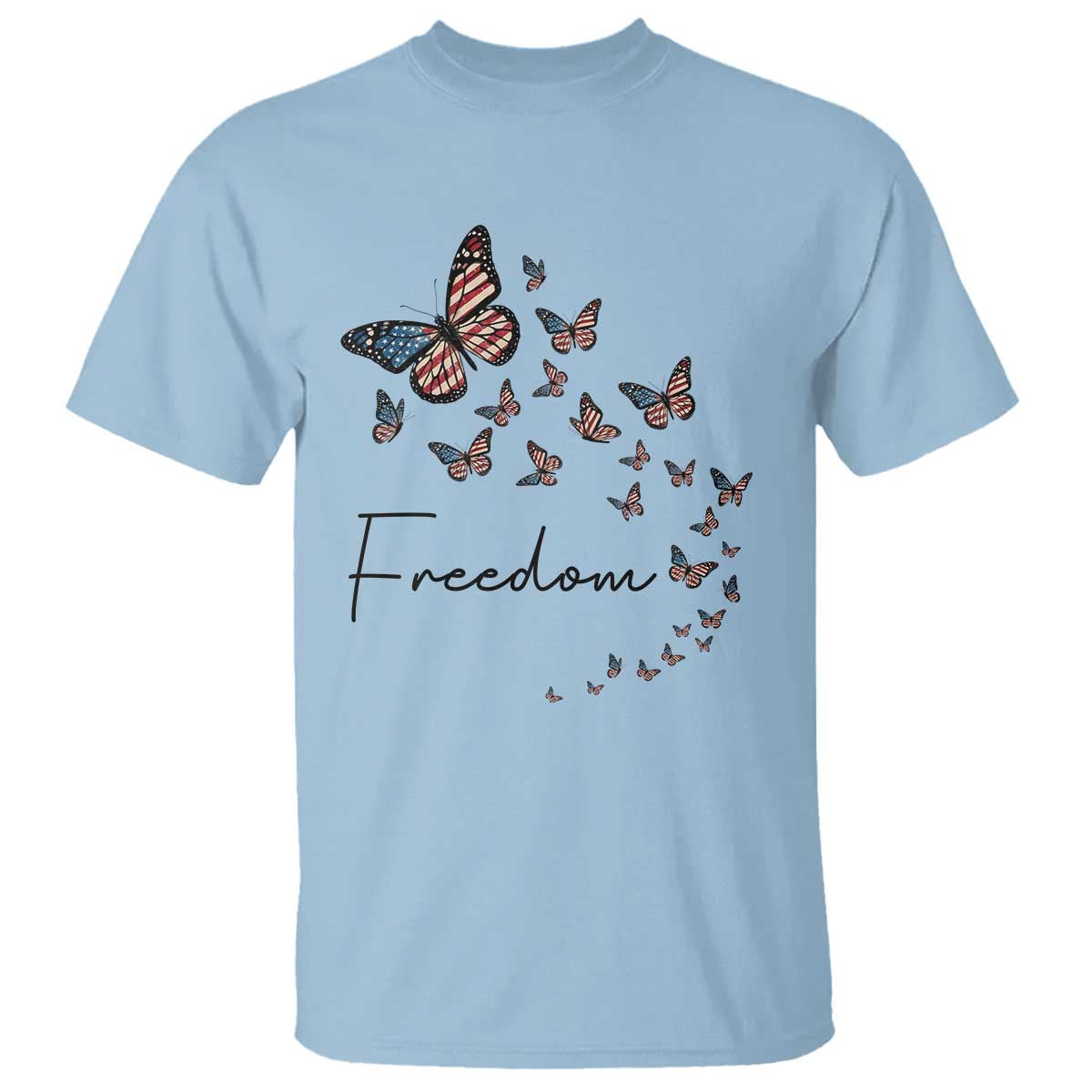 Butterfly Of Freedom American Pride T Shirt TS12 Light Blue Print Your Wear