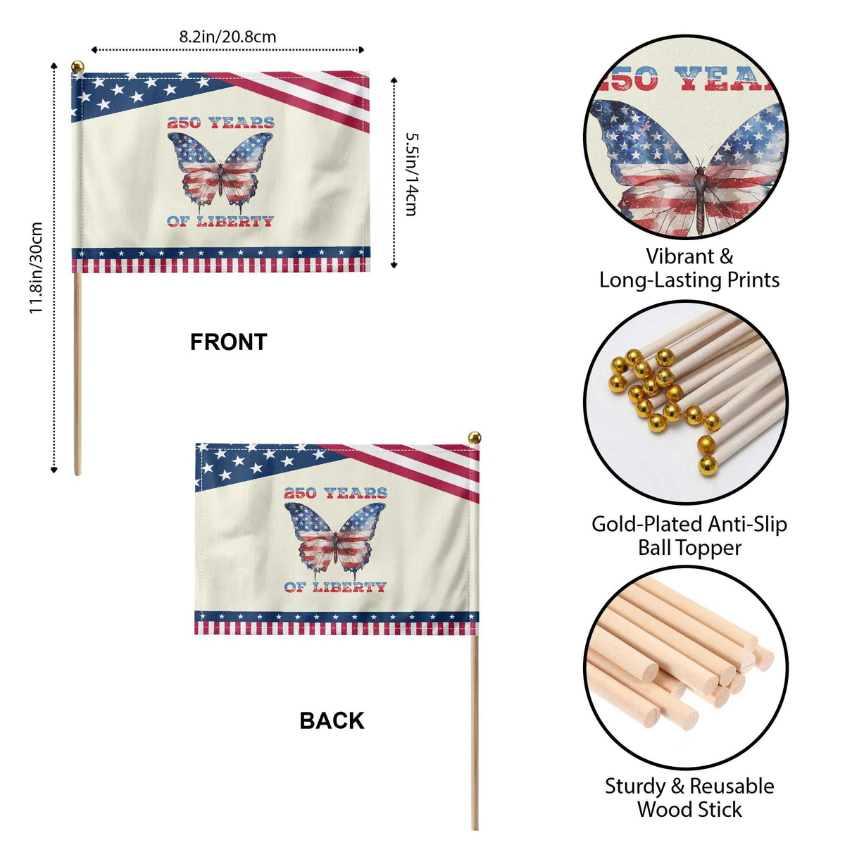 Patriotic Butterfly Patriotic Handheld Flag 250 Years Of Liberty TS12 Print Your Wear