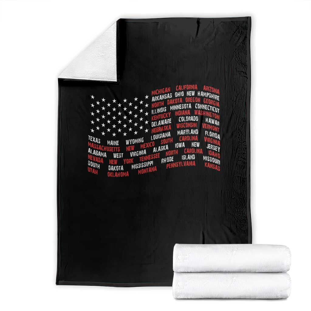 Vintage American Flag 50 States Throw Blanket Patriotic Gift TS12 Black Print Your Wear