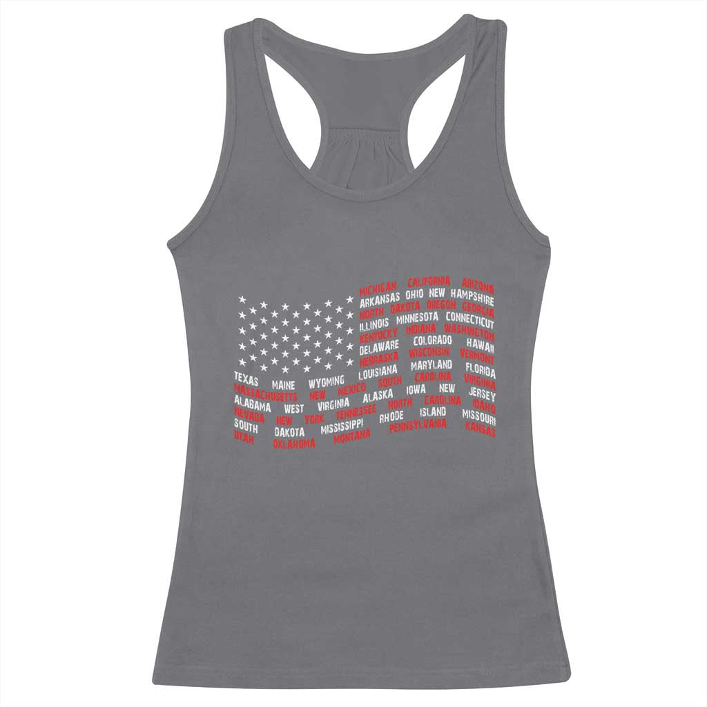 Vintage American Flag 50 States Racerback Tank Top Patriotic Gift TS12 Charcoal Print Your Wear
