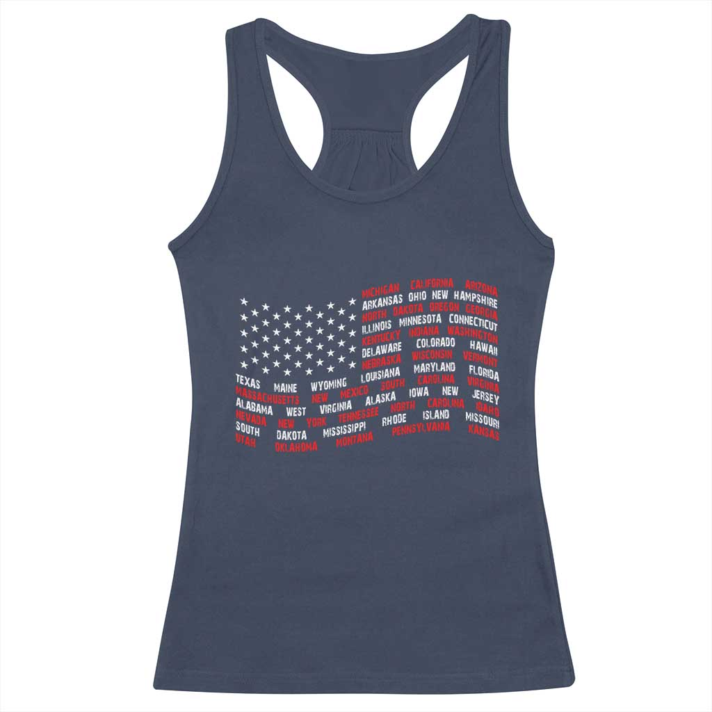 Vintage American Flag 50 States Racerback Tank Top Patriotic Gift TS12 Navy Print Your Wear