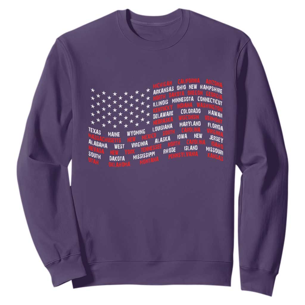 Vintage American Flag 50 States Sweatshirt Patriotic Gift TS12 Purple Print Your Wear