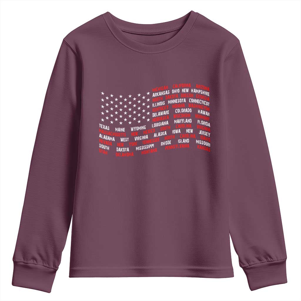 Vintage American Flag 50 States Youth Sweatshirt Patriotic Gift TS12 Maroon Print Your Wear