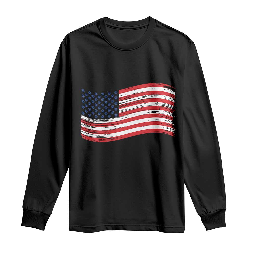 Vintage Patriotic American Flag Dog And Cat Paw Long Sleeve Shirt Gift For Pet Lover TS12 Black Print Your Wear