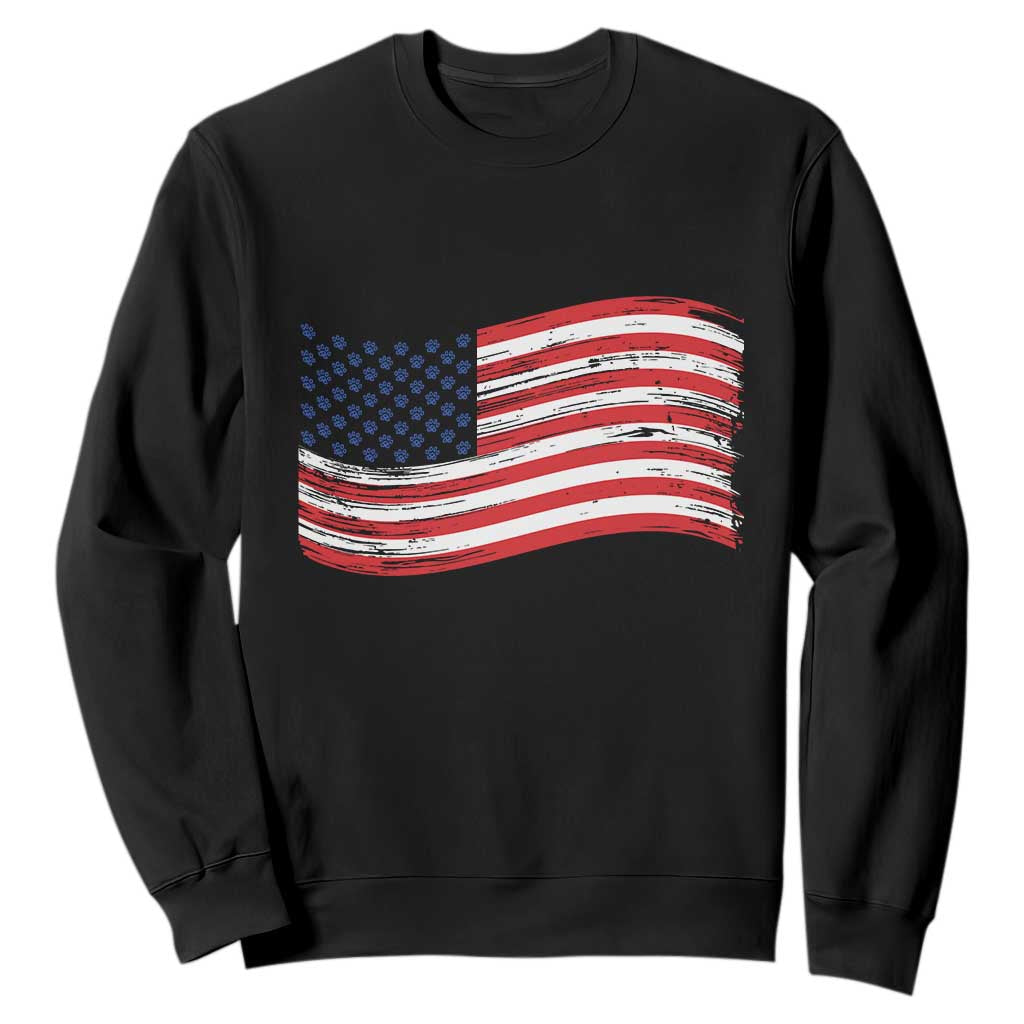 Vintage Patriotic American Flag Dog And Cat Paw Sweatshirt Gift For Pet Lover TS12 Black Print Your Wear