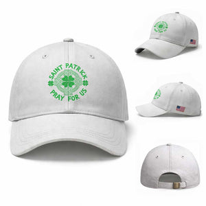 Saint Patrick Pray For Us Baseball Cap St Patricks Day Celtic Cross TS12 Baseball Cap Universal Fit White Print Your Wear