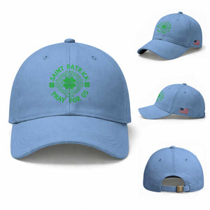Saint Patrick Pray For Us Baseball Cap St Patricks Day Celtic Cross TS12 Baseball Cap Universal Fit Light Blue Print Your Wear